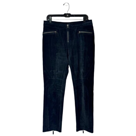 Siena Studio Pants Women 10 Black Suede Leather Zipper Accents Straight Leg - Picture 1 of 13